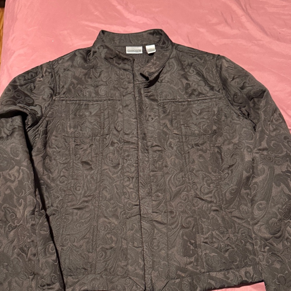 Chico's Elegant Black Patterned Jacket - image 3